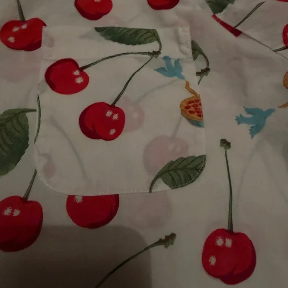 Nick & Nora White Button-Up with Red Cherry Print - Picture 2 of 8